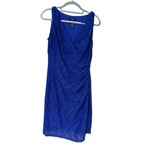 CHAPS NEW Blue Lace Sleeveless Vneck lined Ruched Dress sz 12